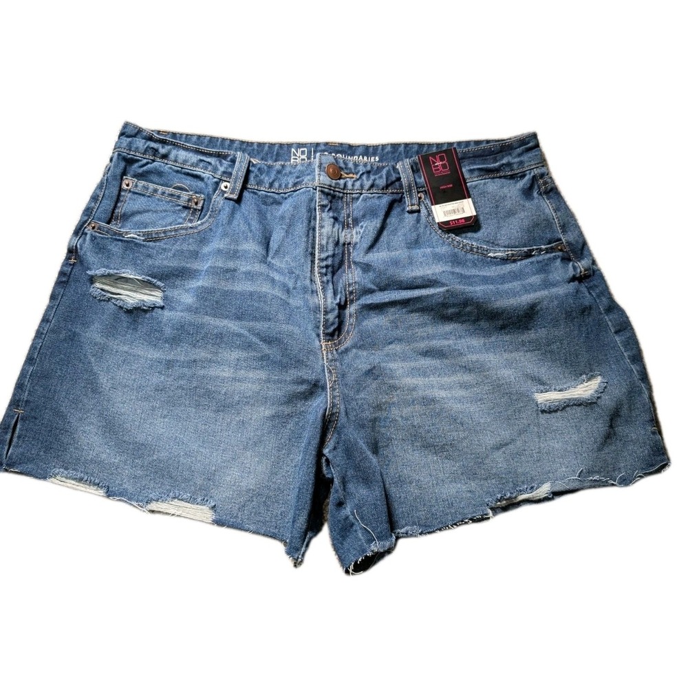 No Boundaries Size 15 Destructed Midi Shorts High Rise Dark Wash New